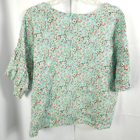 Viola Borghi Womens Medium 100% Linen Floral Short Sleeve Blouse Made In Italy - Picture 3 of 7